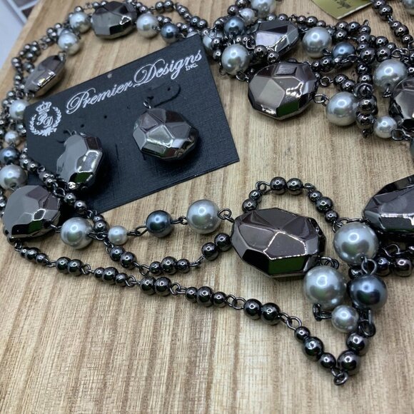Premier Designs NWT "Moonlight" Multi Strands Necklace & Earrings - Picture 1 of 9